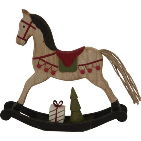 Rustic Decorated Rocking Horse - Wood - L3 x W18 x H9 cm - Brown