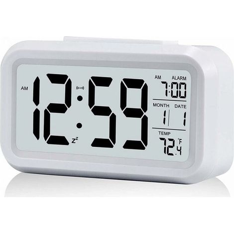 1pc White Digital Alarm Clock Morning Wake Up, Digital Clock Battery Operated Alarm Clock Silent for Kids Adults Large LED Display Temperature Calendar (1/4)