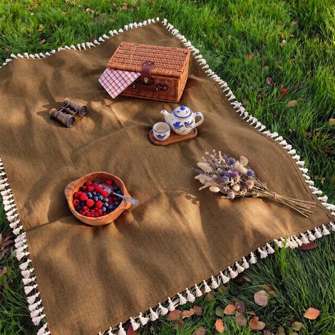 Tapis de pique-nique en lin fin TPU à dentelle marron café 120-60cm 30 × 30 × 8 cm 100 g – Livraison gratuite