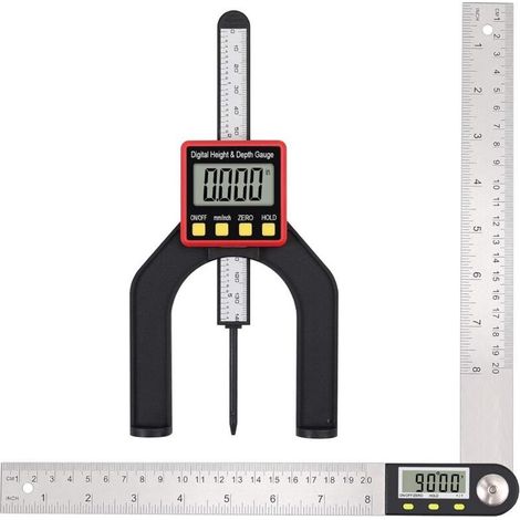 Rapporteur numérique de profondeur de 8 pouces (200 mm) avec jauge de hauteur numérique de 3,14 pouces (80 mm), fonction de maintien et outils de mesure intelligents. (1/4)