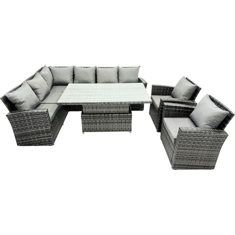 Fimous Mobilier de jardin en polyrotin à dossier haut Ensemble de table à manger réglable en hauteur avec 2 Fauteuils (1/5)