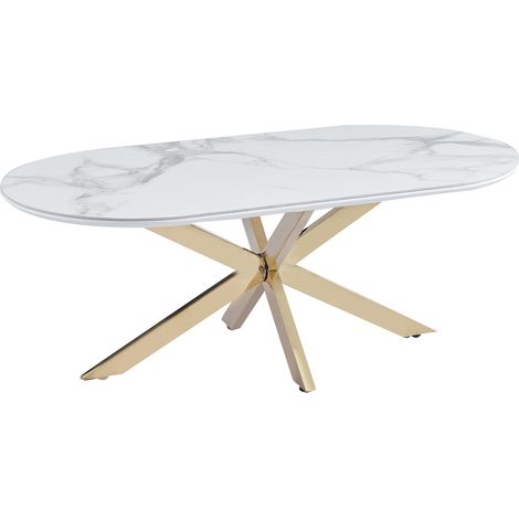 Table basse MANON Gold & Céramique Marbre Blanc 120x60 cm (1/5)