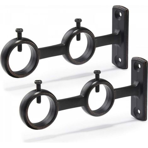 Lot de 2 supports de tringle à rideaux double crochets pour tringle à rideaux de salon, chambre à coucher, tringle à rideaux (Noir) (2pcs) (1/5)