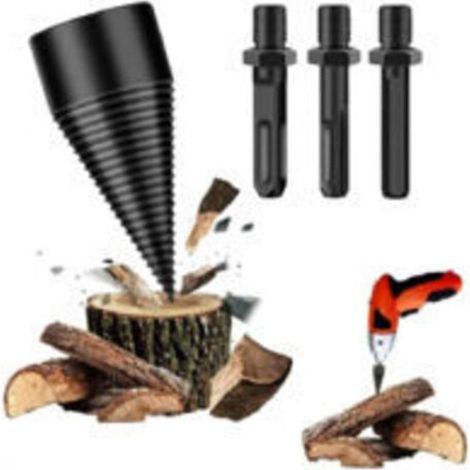 42mm Foret de Fendage de Bois, 4PCS Fendre Buches Bois Set avec 3 Poignées de Forage, Fendeuse de Bches pour Machine à Bois de Chauffage, Perceuse Vis Cne Fendeuse de Bches Facile à Fendre