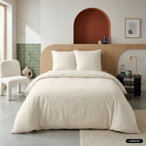 sweeek - Parure de lit ESPIGA crème 2 places. réversible. bi-matière. 240 x 220 cm (1/5)