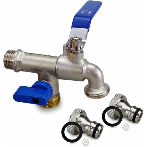 Grifo doble de latón de alta calidad. Grifo exterior inoxidable y resistente a las heladas para uso en jardines, hogares e industria. (1/4)