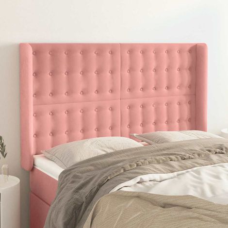 Tête de lit avec oreilles en velours rose, hauteur réglable, 147 x 16 x 118/128 cm, 19.85kg - PANGIVO (1/5)
