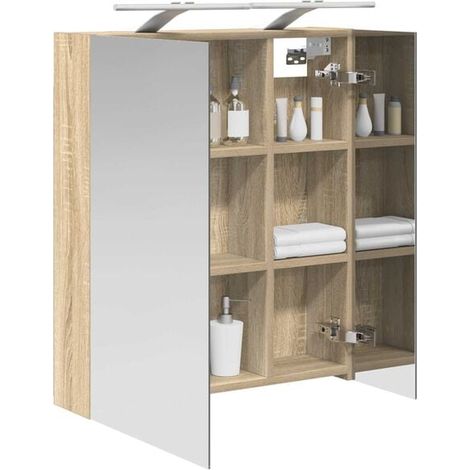 Armoire de Toilette avec Miroir 60x14.5x70 cm, Couleur Chêne Sonoma, Rangement Salle de Bain Mural (1/5)