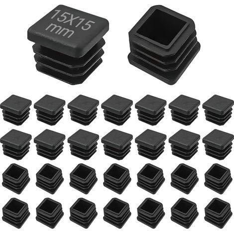 15x15 mm Rectangle Bouchons à lamelles 30 PCS Bouchon de Tube Carré, Embout de Bouchon en Plastique Noir Carré, Embout Pied de Chaise pour Tubes Métalliques, Chaises, Tables et Étagères (1/5)