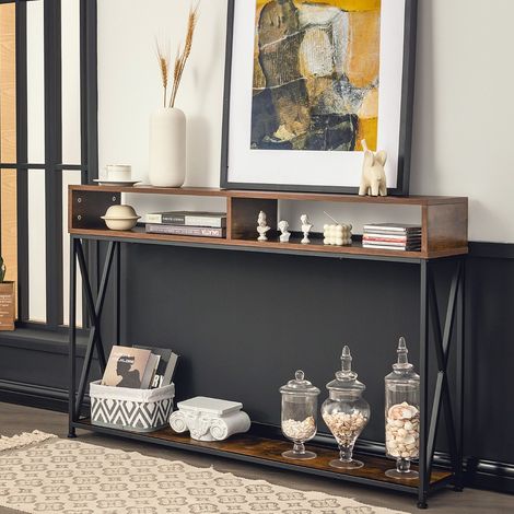 Table Console de Style Industriel 120 x 23 x 79 CM Structure en Acier Meuble d'Entrée Anti-Basculement Marron CW9623 Maison Chic (1/4)