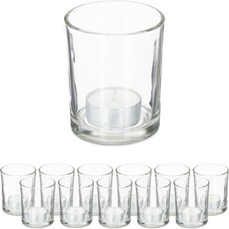 Lot de 12 verres à bougie chauffe-plat - verre - 8,5 x 7 cm - transparents (1/5)