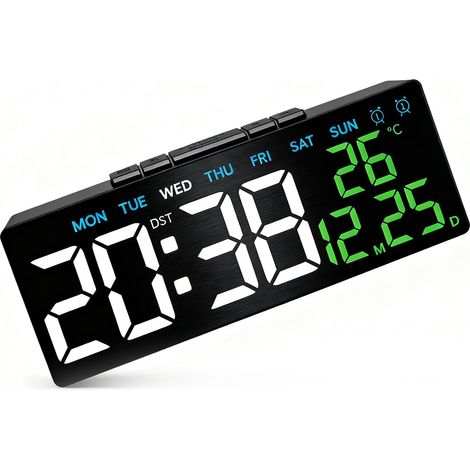 Réveil numérique avec 3 niveaux de luminosité, alarme, jour de la semaine, date, heure, heure d'été, chronomètre et minuterie. (1/5)