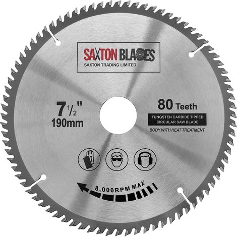 Lame TCT pour scie circulaire à bois Saxton TCT 19080T 190 x 30 mm avec 80 dents compatible avec Bosch, Makita et Dewalt (1/5)