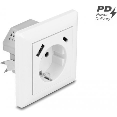 Delock Enchufe de pared con dos puertos de carga USB, 1 x USB Tipo-A y 1 x USB Type-C⢠con PD 3.0, 18 W