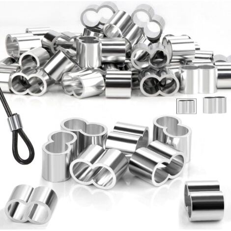 50 manchons,aluminium 6mm,sertissage double,câble acier 5-6mm,usage extérieur (1/5)