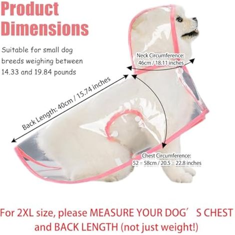 Imperméable pour chien Eva, taille XXL, rose transparent, poncho imperméable avec capuche, sangle ventrale ajustable et ouverture pour laisse, pour petits chiens et chiots. (1/3)