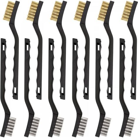 Brosse en acier inoxydable et laiton, mini-brosse métallique, paquet de 12 (1/5)