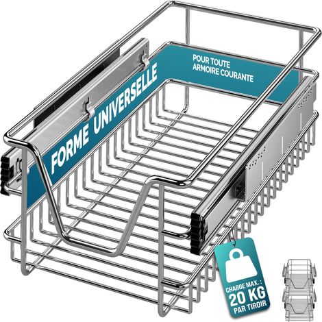 CASARIA® Tiroir télescopique de rangement pour armoire cuisine réfrigérateur 30cm/40cm/50cm/60cm tiroir de cuisine métal 30cm. Set de 2 pièces