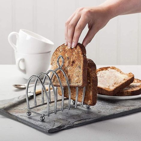 Toastgestell aus Edelstahl, 6-teilig, mit kugelförmigen Füßen und Tragegriff. (1/4)