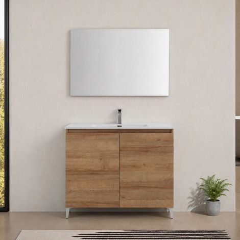 Mobile bagno a terra 100 cm rovere africa due ante con lavabo Kleo (1/5)