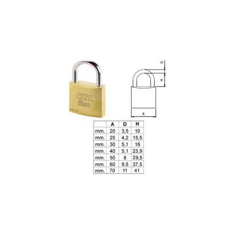 LUCCHETTO OTTONE ARCO NORMALE ADITUS CITY P700- - mm.50 KA (P70050277.K) - 10 pezzi ISEO