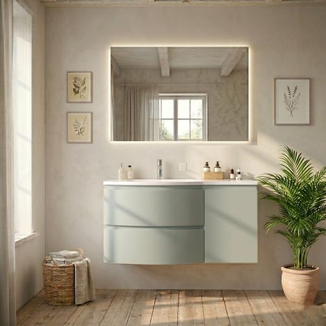 Mobile Bagno Sospeso 105Cm Verde Salvia Con Lavabo Sx  Los Angeles