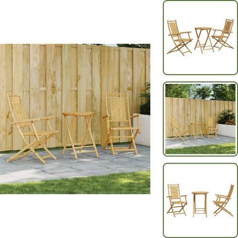 The Living Store Ensemble de bistro 3 pcs bambou - Meubles De Jardin - Salon De Jardin - Ensemble De Bistro - Mobilier Extérieur - Table Pliante (1/5)