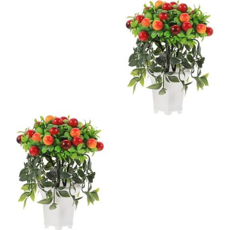 2pièces Bonsaï Fruit Artificiel Pot Décoration De Bureau Maison Faux Arbre Accessoire De Décoration Intérieure Vivid Et (1/5)