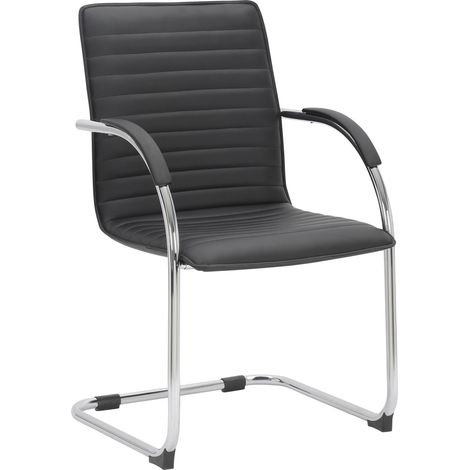 Sedia visitatore poltrona da ufficio con braccioli seduta in PVC nero base a slitta in metallo 100003420