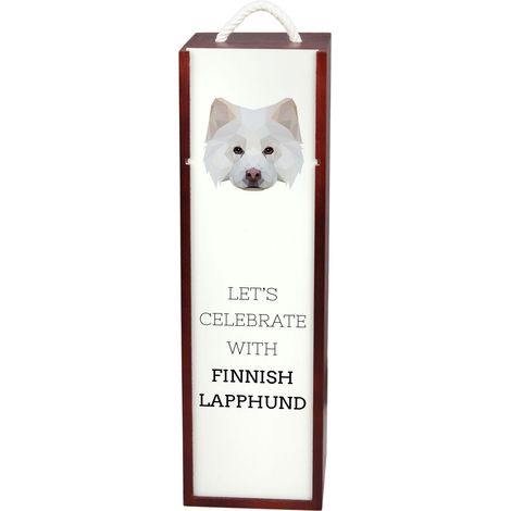 Caja de vino geométrica con foto e inscripción de Art-Dog, estilo perro pastor finlandés. (1/5)
