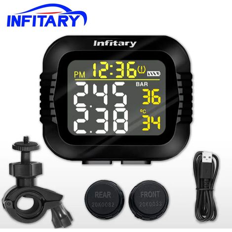 Système de surveillance de la pression des pneus pour véhicules moto Infitary avec capteurs intégrés, grand écran LCD couleur sans fil, compatible avec les indicateurs de changement de vitesse et affi (1/5)