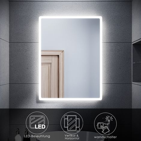 SONNI Badspiegel mit Beleuchtung, 60x80 mit LED-Beleuchtung Bad Badezimmer Wandspiegel Lichtspiegel IP44 (1/5)