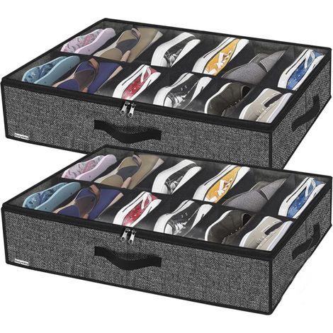 Lot de 2 Sac De Rangement pour Chaussures avec fenêtre Transparente - Organiseur à Chaussures pour Rangement 12 Compartiments boîte de Rangement sous Le lit (1/3)