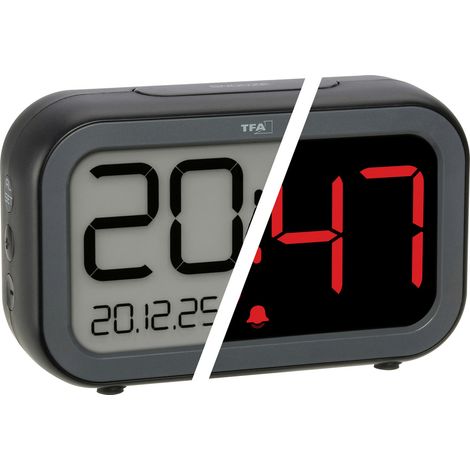 TFA Dostmann 60.2048.01 à quartz Réveil noir, noir anthracite Heures de réveil 1 écran négatif