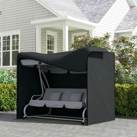 Schutzhülle für 3-Sitzer-Gartenschaukel, wasserdicht und UV-beständig, 420D-Plane, Maße 2,20 m (L) x 1,25 m (B) x 1,72 m (H), schwarzes PE