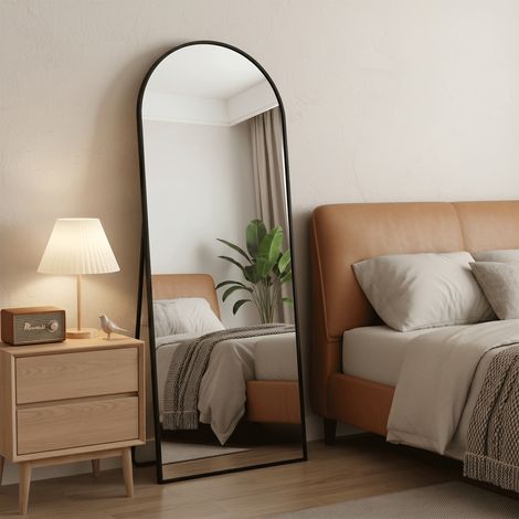 Miroir mural 160 x 50 cm - Miroir sur Pied avec support réglable - Miroir pleine longueur autoportant noir