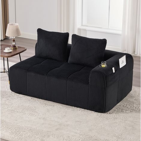Sofá de 2 plazas en pana negra 158 cm con bolsillos laterales y portavasos (1/5)