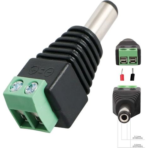 10 DC-Stecker, DC-Stecker (männlich), 2,1 mm, lötfreier DC-Adapteranschluss, 12-V-Netzstecker für LED-Überwachung. (1/5)