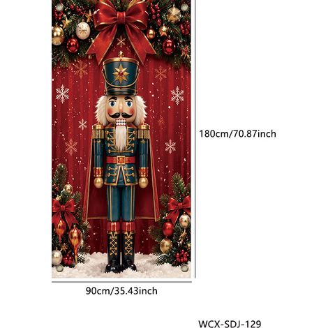 Décoration de porte de Noël 2026, rideau décoratif extérieur, tissu suspendu, bannière de porte - 30 x 180 cm (œillets + ruban) - PPO-8