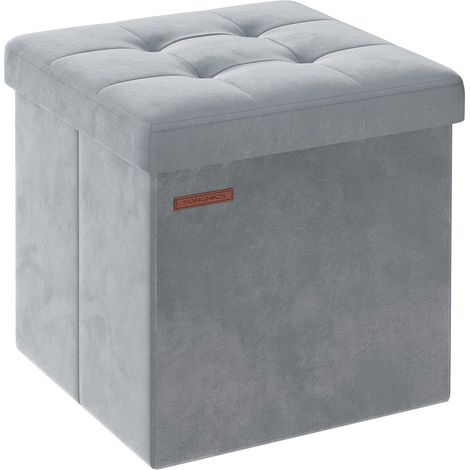 Banco/caja de almacenaje plegable de terciopelo con reposapiés y tapa 31 x 41 x 31 cm capacidad de carga 130 kg para pasillo/salón gris 120004141 (1/4)