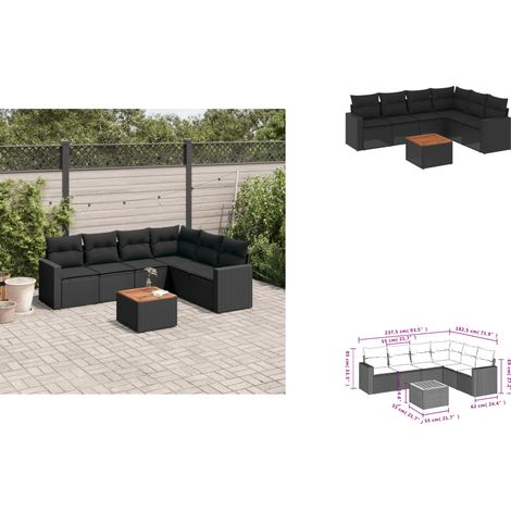 7-tlg. Garten-Sofagarnitur mit Kissen Schwarz Poly Rattan - Gartensorte - Gartenmöbel Set - PE-Rattan Möbel - Outdoor Lounge - Esstischgarnitur (1/3)