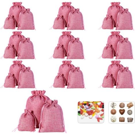 Set di 30 sacchetti in lino con coulisse, disponibili in 3 misure (10 sacchetti per misura). Sacchetti regalo/contenitori in lino. Piccoli sacchetti in tessuto. (1/5)