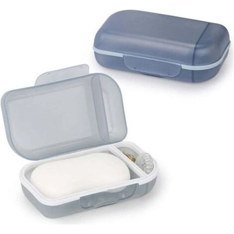 Lot de 2 Porte Savon avec Couvercle, Boite Savon Voyage, Boîte à Savon avec Anneau d'étanchéité TPR, pour Douche, Voyage, Randonnée, Salle de Bain (Gris et Bleu) (1/4)