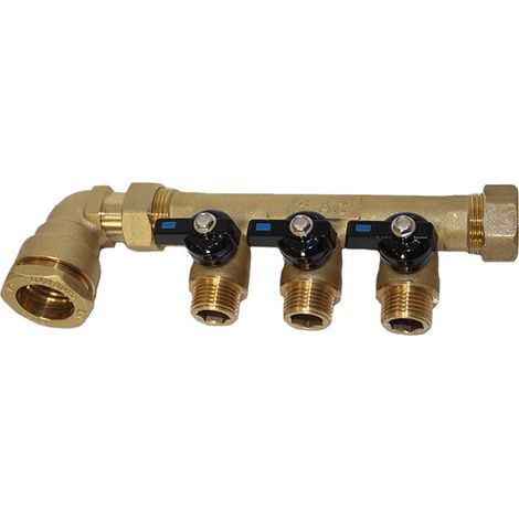 Arcanaute – Pack collecteur sanitaire eau-froide 3/4'' 3 départs mâle 1/2'' alimentation PEHD Ø25 – Joints téflons pour étanchéité
