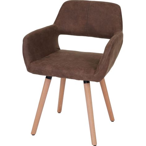 Silla de comedor con escritorio para visitas de diseño retro en tela marrón con base de madera clara 040002152