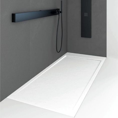 Mineralguss-Duschwanne extra flach QUORE Schieferoptik WEISS 80x160cm