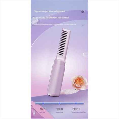 Peigne Lisseur - Chauffage Rapide 30 S - 3 Niveaux Température - Sans Fil - Batterie Intégrée - Violet - 1 Pièce (1/5)