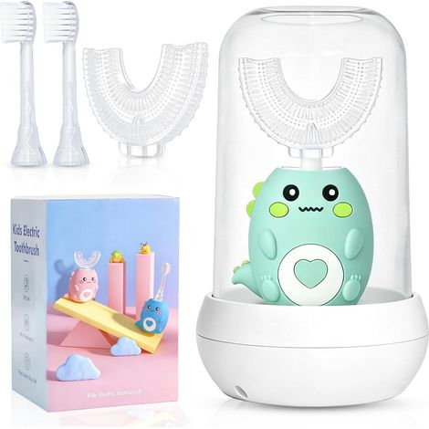 Brosse à dents électrique pour enfants en forme de U, brosse à dents à ultrasons à 360° avec minuterie intelligente et 3 modes de nettoyage, étanchéité IPX7, brosse à dents électrique pour tout-petits (1/5)
