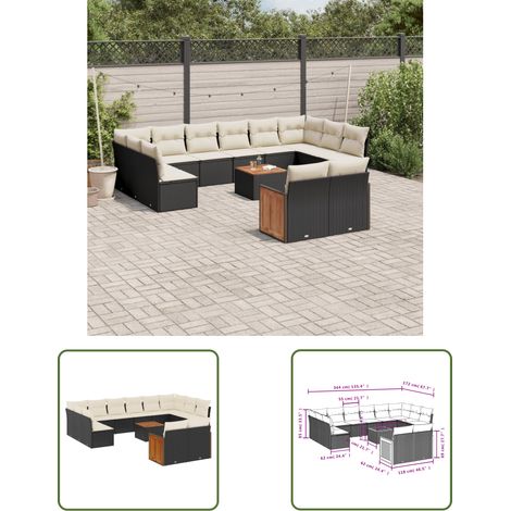 The Living Store 13-tlg. Garten-Sofagarnitur mit Kissen Schwarz Poly Rattan - Gartenmöbel - Sofasatz - Outdoor Möbel - PE-Rattan - Gartenlounge (1/3)