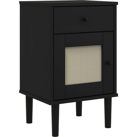 Bedside Cabinet SENJA Rattan Look Black 40x35x65 cm Solid Wood Pine vidaXL (1/5)